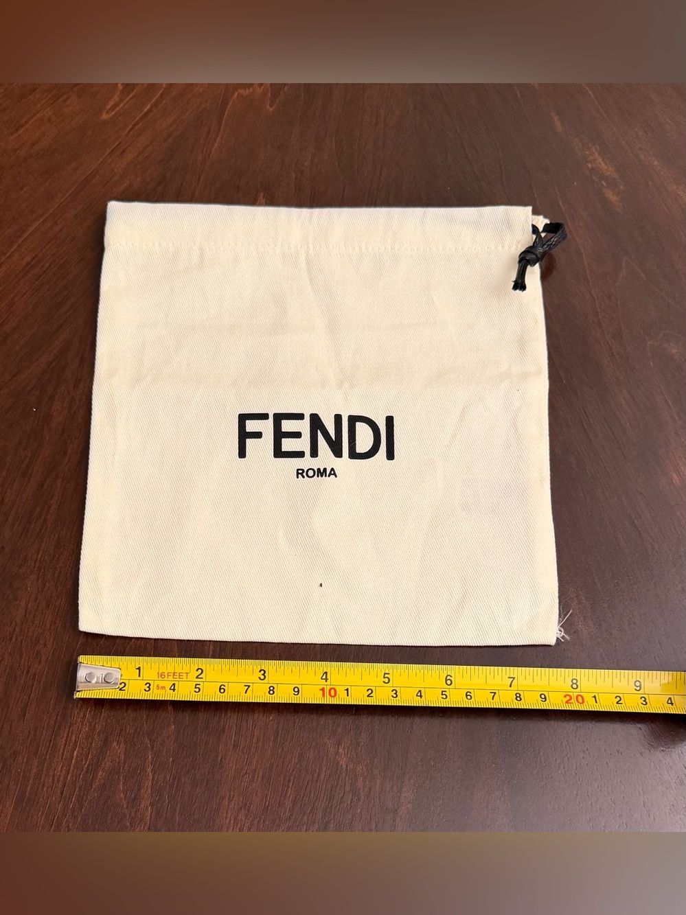 Fendi Cream Drawstring Dust Bag with Black Cord 8x8